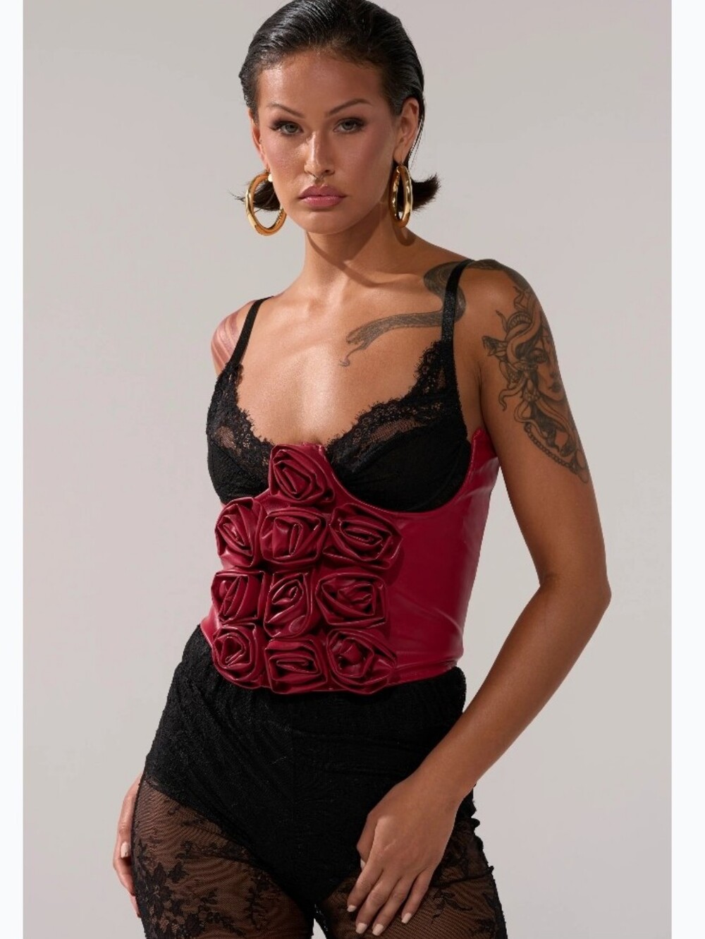 Akira In Bloom PU Belt - Red New 1X/2X 21"-22" Pit To Pit Under bust Corset